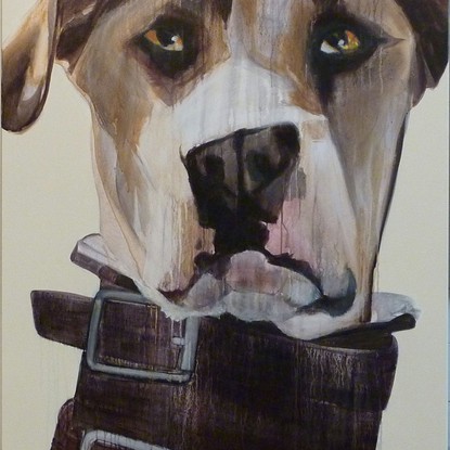 A-F Fulgence, 'Who was fitted with a collar and chain', 2008, Oil on AA grade plywood, 120 x 110cm. Donated by the Artist.
