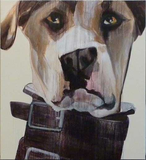 A-F Fulgence, 'Who was fitted with a collar and chain', 2008, Oil on AA grade plywood, 120 x 110cm. Donated by the Artist.