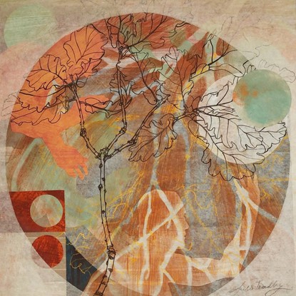 Julie Bradley, Dru, 2014, collage paper and card, gouache washes and line on board, 40 x 40 cm