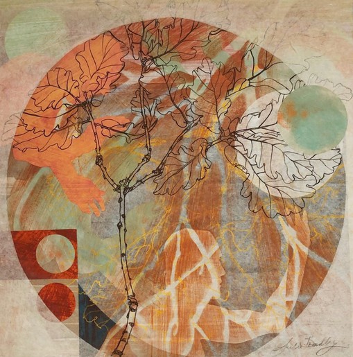 Julie Bradley, Dru, 2014, collage paper and card, gouache washes and line on board, 40 x 40 cm