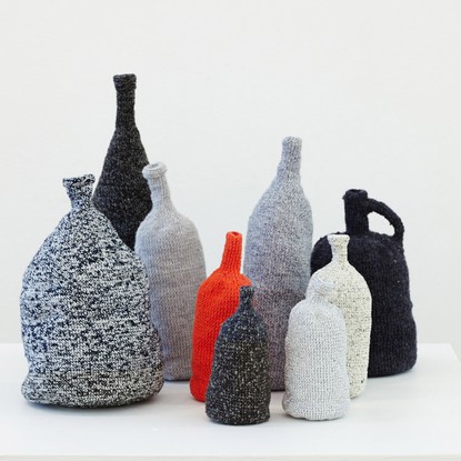 Al Munro, Homage to the Everyday (Morandi and Hanssen Pigott), 2013-14, various yarns, 9 elements, dimensions variable.