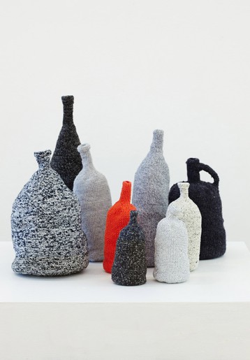 Al Munro, Homage to the Everyday (Morandi and Hanssen Pigott), 2013-14, various yarns, 9 elements, dimensions variable.
